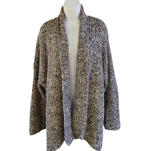 Lou & Grey Plus Size Cardigan Sweater XL Chunky Multi Speckle Gray Shawl Collar - Picture 3 of 7